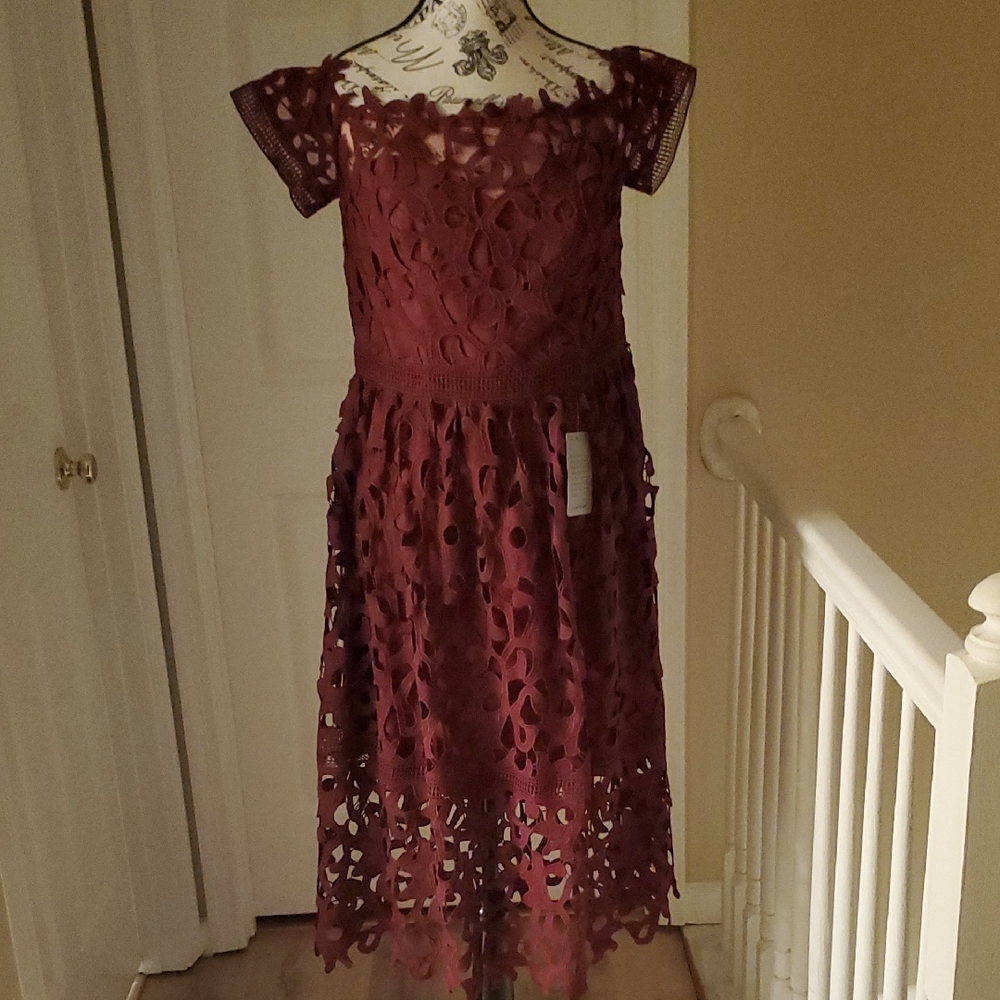 Chi Chi London Burgundy Lace Midi Dress